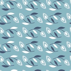 Abstract Winter Blue and White Floral Vector Art Seamless Pattern