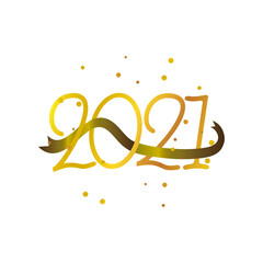 happy new year 2021 golden numbers and ribbon decoration on white background