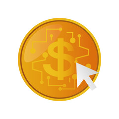 online shopping, golden coin money dollar digital icon isolated design
