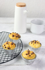 Tape or tapai muffin is muffin made from fermented cassava topping with chocho chips.