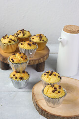 Tape or tapai muffin is muffin made from fermented cassava topping with chocho chips.