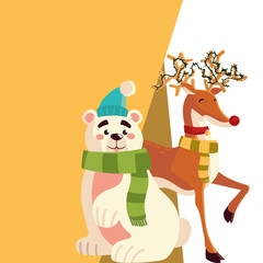 merry christmas reindeer and polar bear celebration