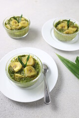 Carang Gesing pandan. Traditional javanese food mede from banana and coconut milk flavour with pandanus juice