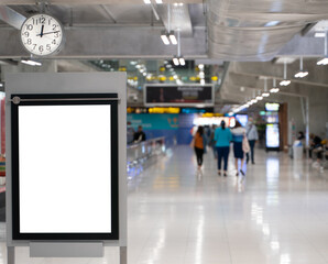 White screen blank mock up of street poster billboard on Airport.