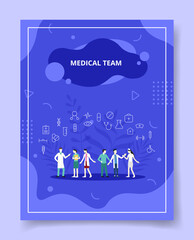 medical team people character doctor nurse pharmacist scientist wearing uniform for template of banners, flyer, books cover, magazines with liquid shape style