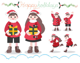 Santa Costume Children Christmas Illustration Motion Variation