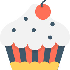 
Cake with a cherry on it, cupcake icon in flat design.
