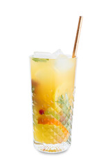 Glass of cold mojito on white background