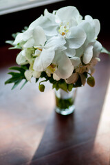 Beautiful white orchids flowers bridal bouquet