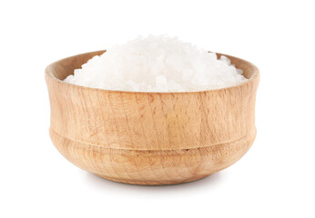 Bowl with salt on white background