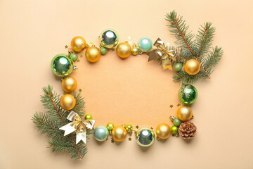 Beautiful Christmas composition with blank card on color background