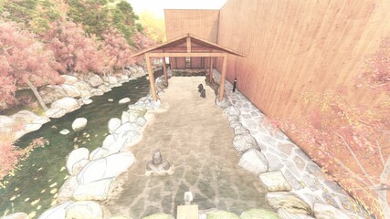 温泉　屋外　露天風呂　屋根あり　ゴリラ湯69