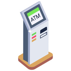 
Instant banking service, cash machine icon in isometric style 
