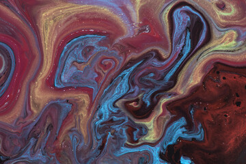 liquid abstract background with oil painting streaks and watercolor.Abstract fluid acrylic painting.
