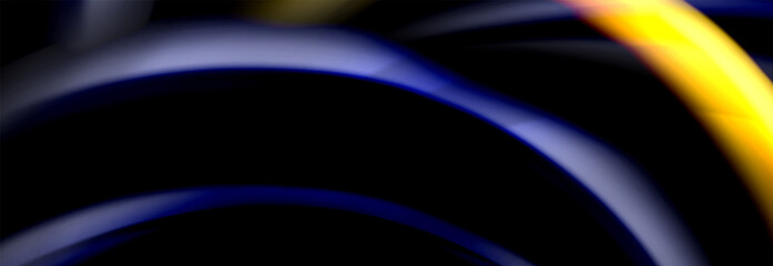 Dynamic motion abstract background. Color blurred stripes on black. Wave liquid lines poster. Vector illustration