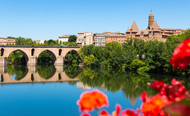 Montauban with bridge and river Tarn in Tarn-et-Garonne department, Occitanie region in southern France