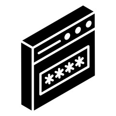 
Website login glyph isometric vector, webpage with password key bar 
