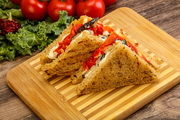 Club sandwich with eggplant and cheese