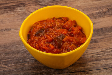 Eggplant saute with tomato and herbs