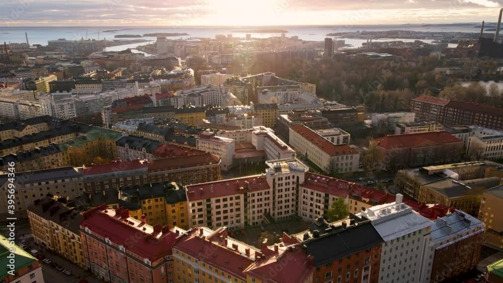 Wall mural Aerial view of Helsinki city. Sky and colorful buildings.