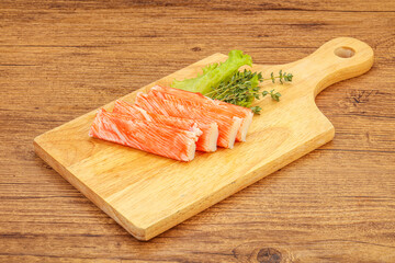 Crab sticks served salad leaves