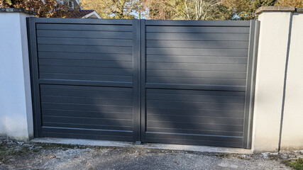 Aluminum modern style home dark grey gate portal of suburb door house