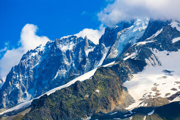 Picturesque highland alpine landscape of Mont Blanc massif in French Alps at summer day