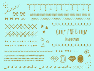 手描き　ガーリー　ライン　アイテムカット　セット