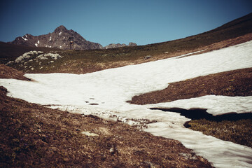 Beautiful snow mountain landscape at Caucasus mountains.