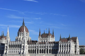Obraz premium Budapest parliament landscape, tourist view of the capital of hungary in europe, architecture landscape