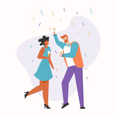Man and woman celebrating at party, dancing and laughing