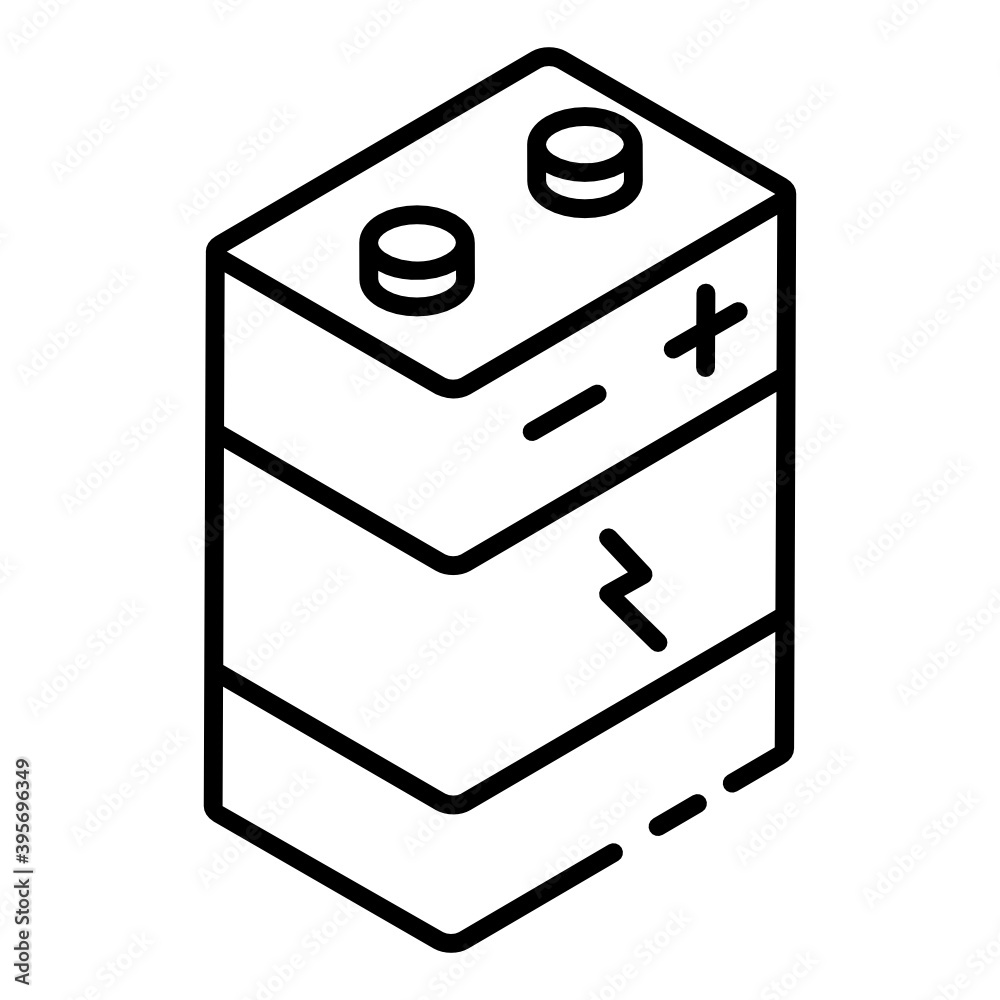 Poster glyph isometric vector design of rechargeable battery unit, power accumulator