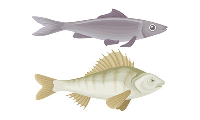 Fish as Gill-bearing Aquatic Animal Used as Seafood Vector Set