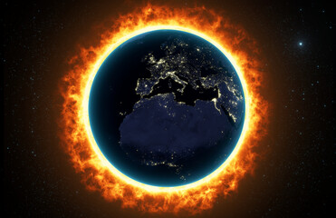 Orange flaming earth 3D Illustration