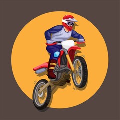 Motocross rider freestyle action character mascot in cartoon illustration vector eps10
