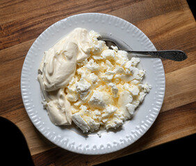 Homemade cottage cheese with sour cream
