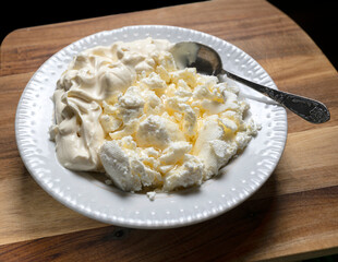 Homemade cottage cheese with sour cream