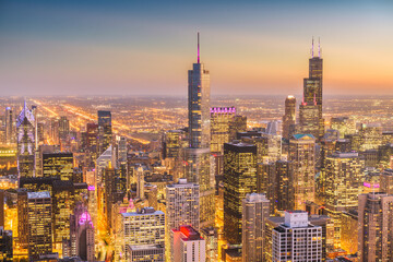 Fototapeta na wymiar Chicago, Illinois, USA downtown city skyline from above
