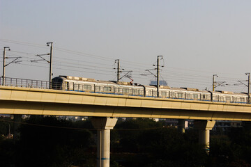 A picture of indian metro train with selective focus