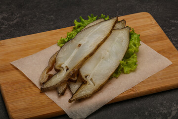 Delicous smoked halibut slices snack