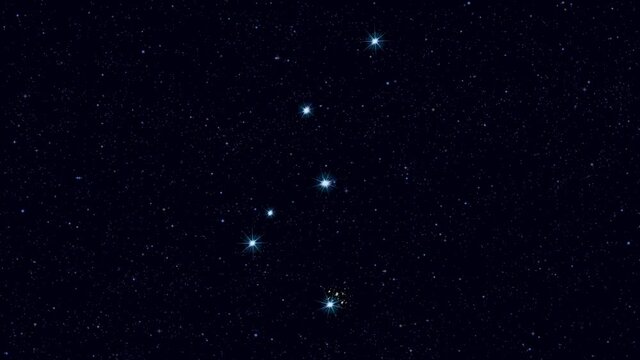 Cassiopeia constellation, gradually zooming rotating image with stars and outlines, 4K educational video 