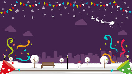 Christmas park scenery vector banner illustration ( winter season )  / no text