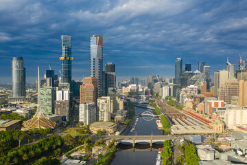 Aerial photo of Melbourne CBD at sunrise