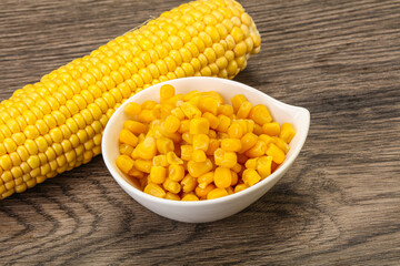 Sweet yellow corn in the bowl