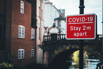 Fototapeta na wymiar Covid Warning Sign, Newbury, Berkshire