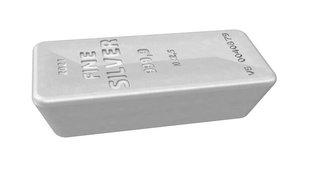 The highest standard silver bar. One ingot of 999.9 Fine Silver rotates on a white background. Isolated. Footage video