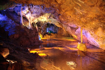 View of National Forest Park Lingyan Cave (Chinese: Lingyandong) with the karst caves  feature in Wuyuan County, Jiangxi province, China. 