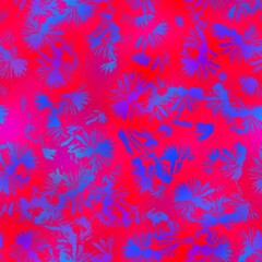 Seamless dynamic red and blue leaf pattern. High quality illustration. Hyper bright vivid and vibrant natural foliage design. Intense colors and energetic ultra-violet feel.