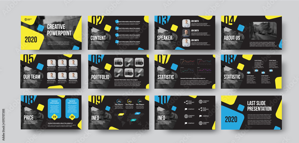 Poster Vector infographic template with bright design on black background, presentation of booklet with data analytics, annual report, statistics.