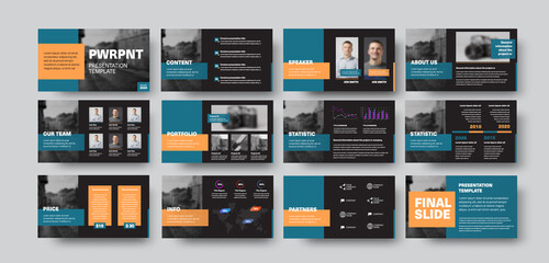 Presentation of a slide with a corporate identity design, for statistics, information, data analytics.